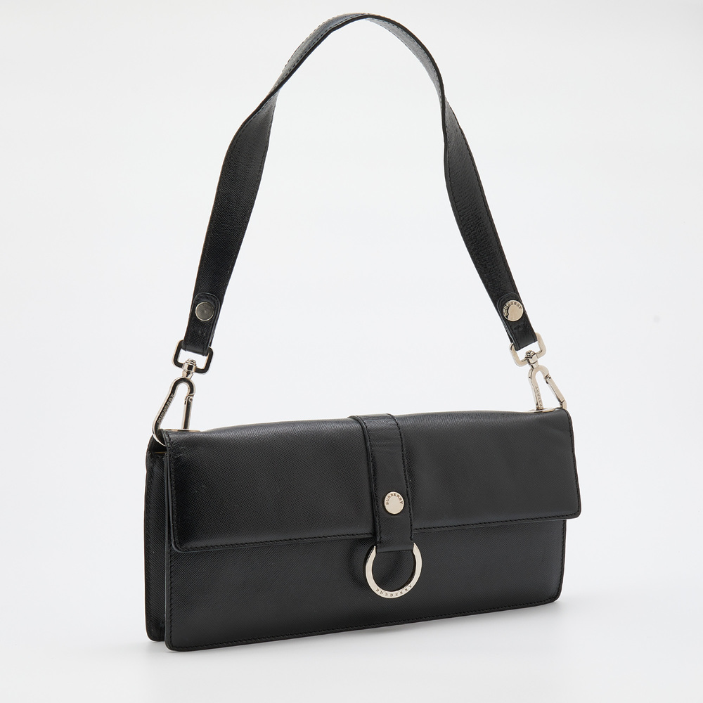 BURBERRY Black Leather Flap Shoulder Bag - Picture 3 of 8